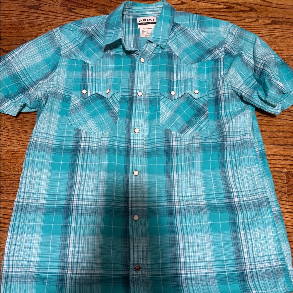 Ariat Men's Teal Plaid Button Down Shirt